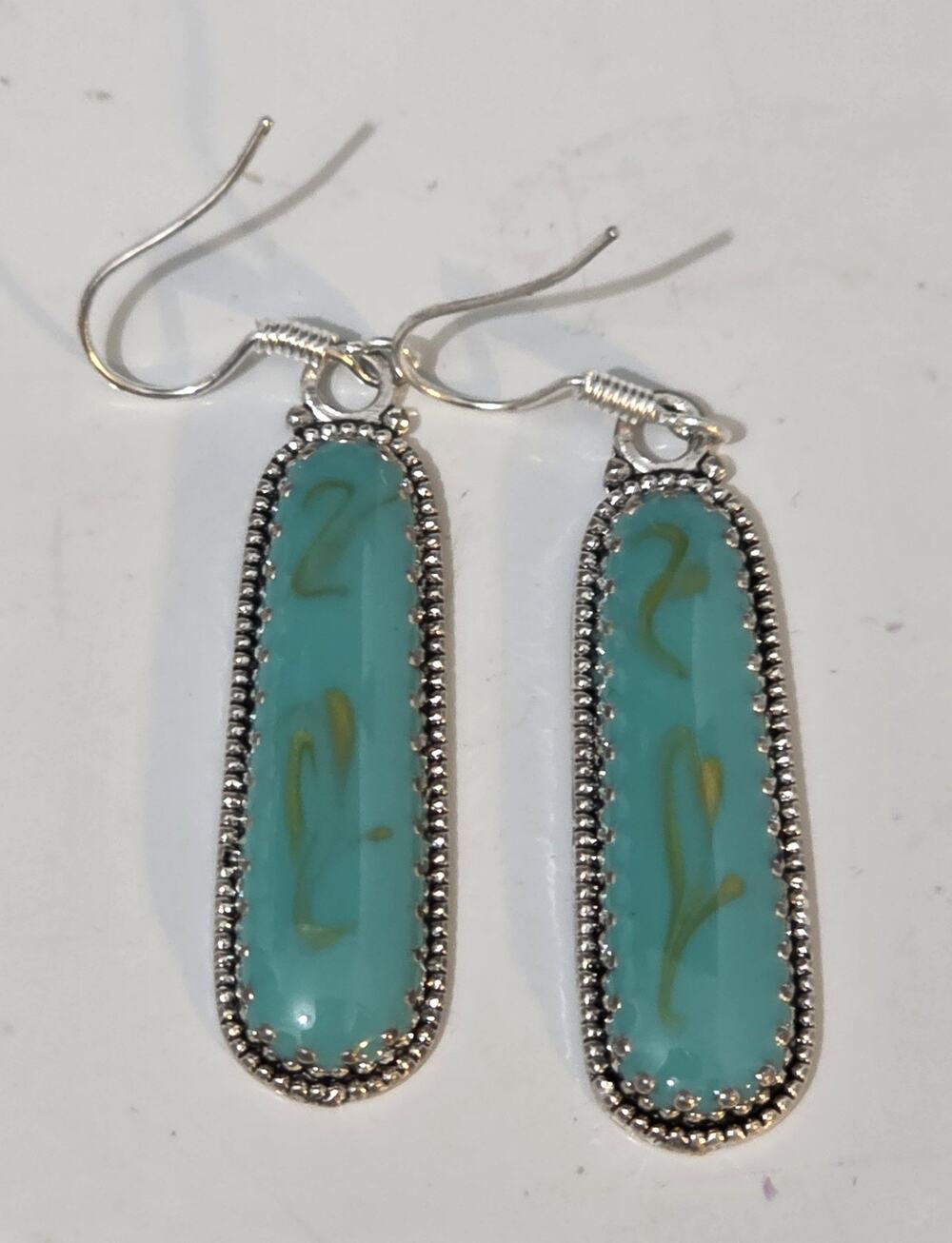 New 1 1/4" Silver Tone and turquoise Southwestern Earrings